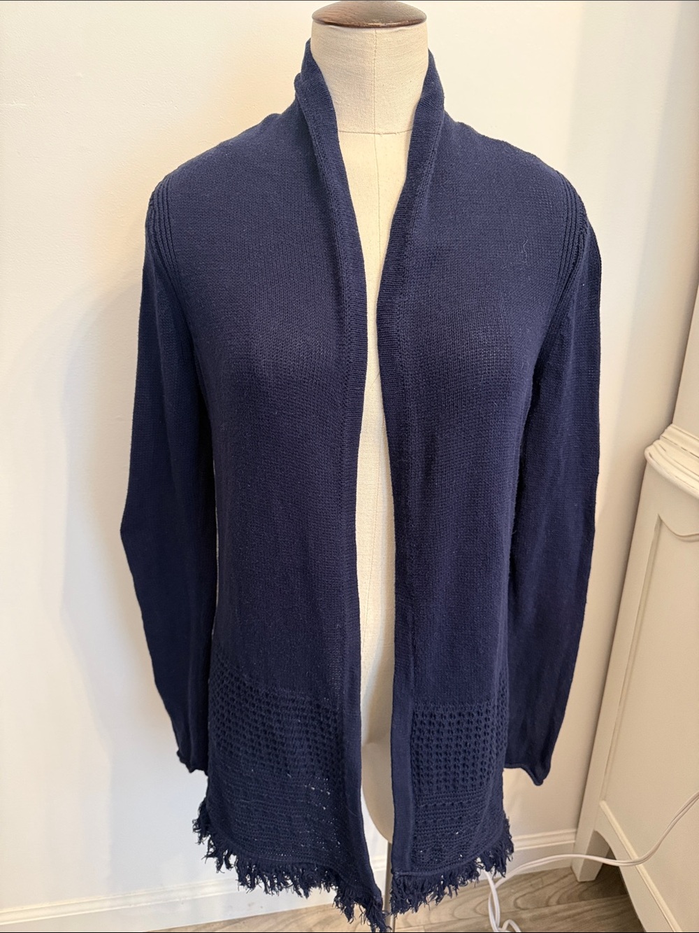 Lilly Pulitzer Navy Open-Front Fringe Hem Cardigan Size XS